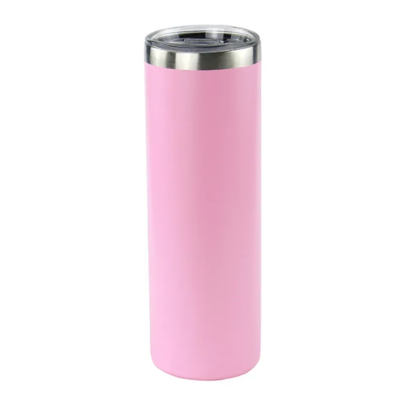 20oz Powder Coated STRAIGHT Tumbler Stainless Steel Tumbler slim Tumbler Vacuum Insulated Beer Coffee Mugs with Lid 