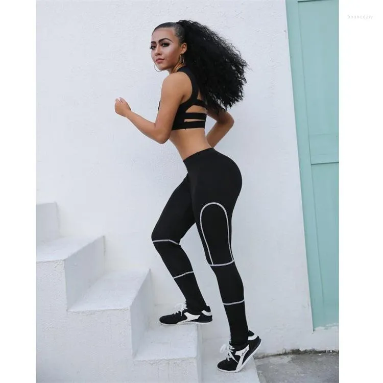 Leggings femininas rosevans bloco color malha yoga booty elevador esporte de push de push up de push up de fitness