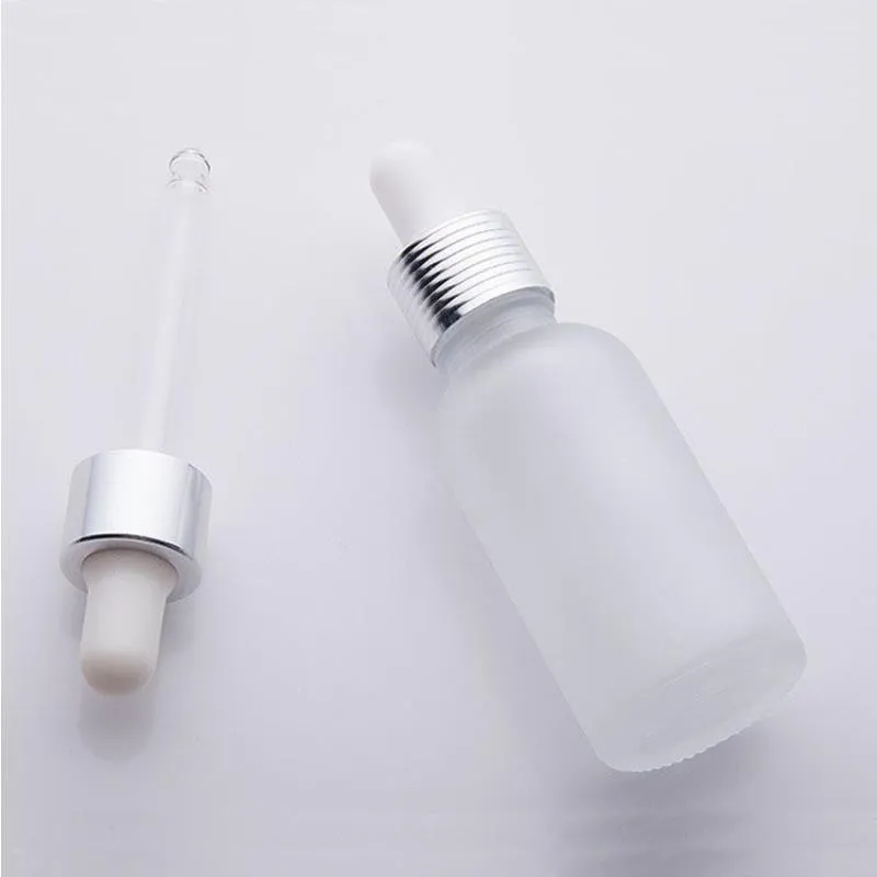 15 ml Clear Frost Glass Droper Bottle Cosmetic 20 ml eteriska oljeflaskor med guld Silver Black Cap HBXXW