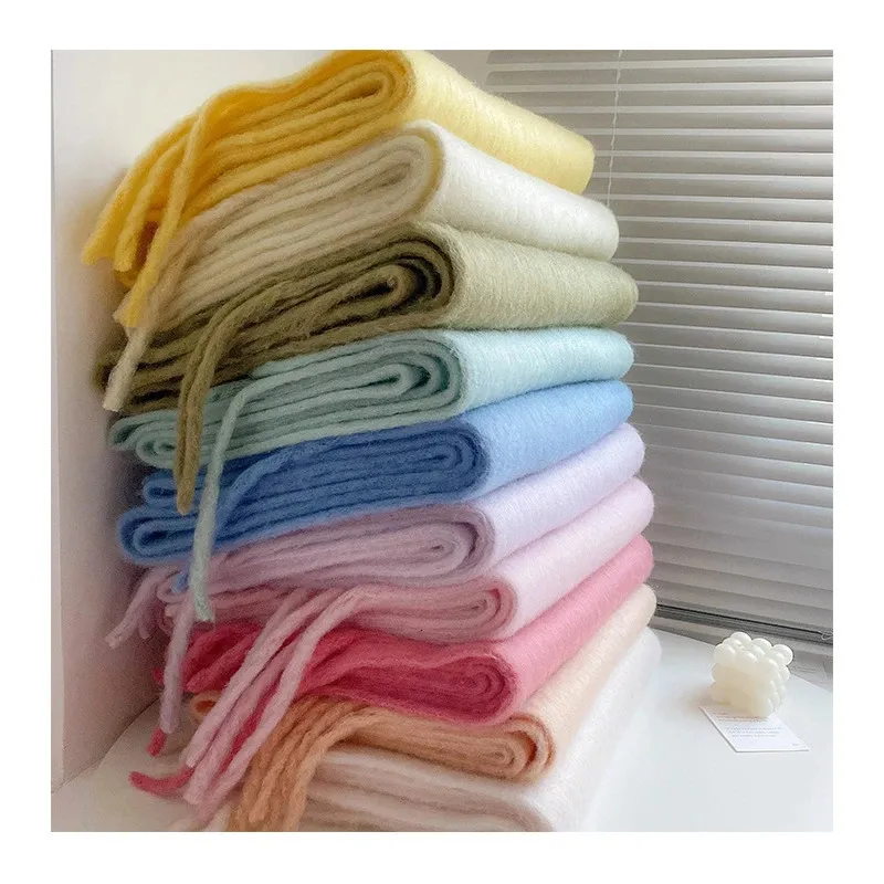 Scarves High Quality Fashion Autumn Winter Plush Fluffy Thickened Warm Scarf Women's Solid Color Brushed Outdoor Travel Shawl Blanket 231127
