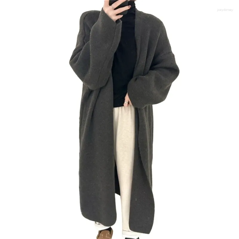 Kvinnors stickor Lång Cardigan Coat Slouchy Knit maxi tröja Öppen ärmdroppe