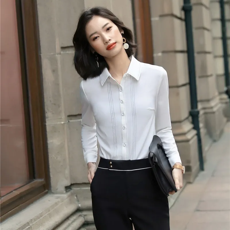 Women's Blouses Shirts Formele vrouwen Blouses Shirts White Long Sleeve Office Ladies Werk slijtage Kleding Ol Styles 230428