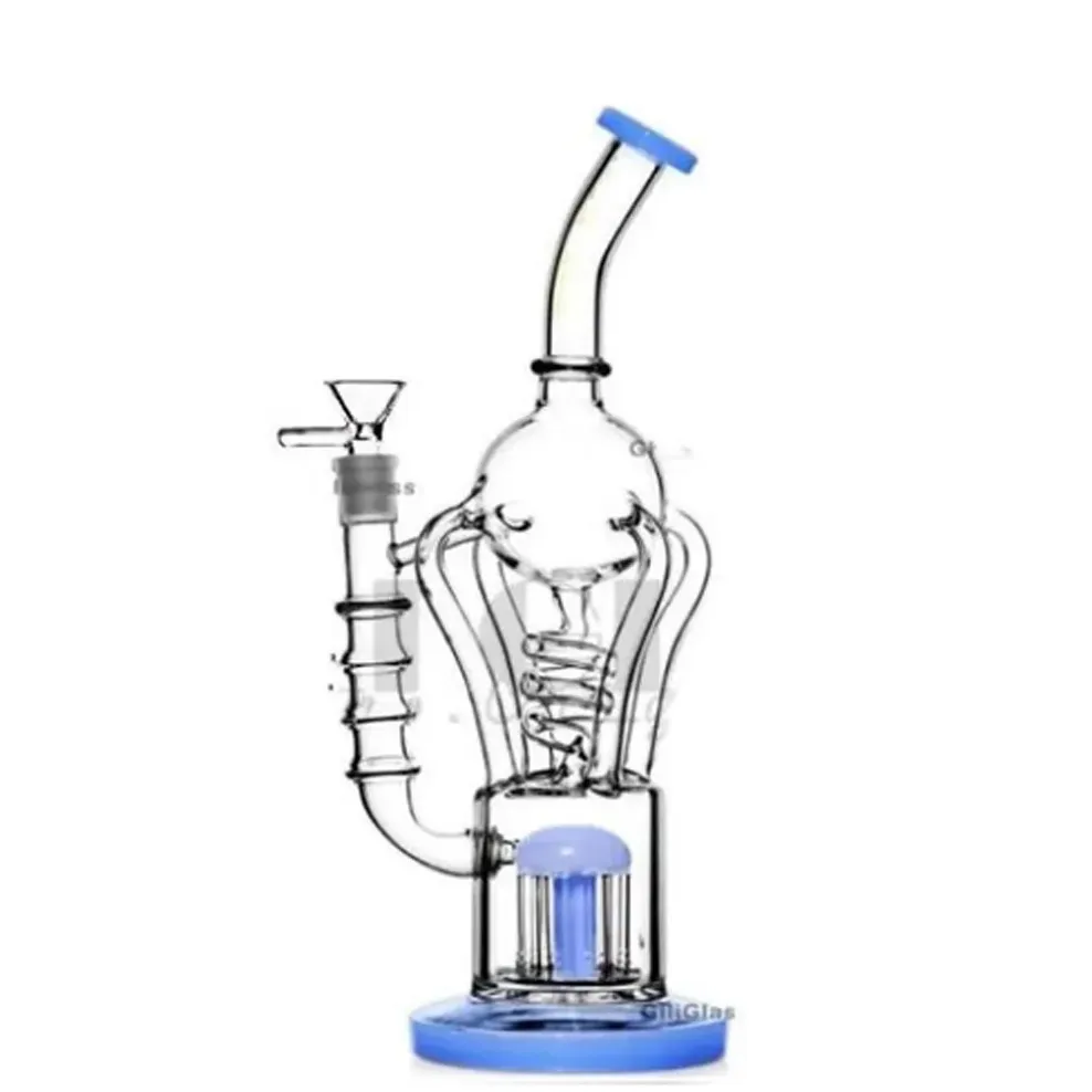 Klein Recycler Dab Rigs Пьянящие стеклянные бонги Кальяны Водопроводные трубки с двойной клеткой Аксессуары для сигарет для дыма Водяной бонг с чашей 14 мм