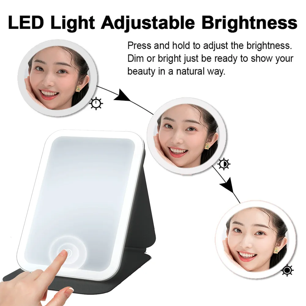 Espejo para Maquillaje con Luz Led Tactil (carga Usb) - Es Plegable y tiene  la tapa con