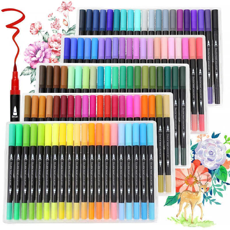 Aquarellstifte 100 Farben Art Manga Set Dual Tip Brush Textmarker Marker Feine Spitze Kinder Künstler Zeichnen Gemälde Gute Dinge P230427