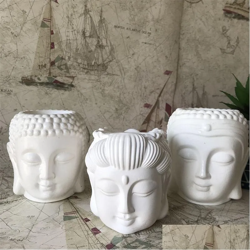 Candles 3D Concrete Buddha Head Planter Sile Molds Diy Resin Craft Cement Flower Pot Mod Candlestick Candle Holder Making Tools Drop Dhzuh