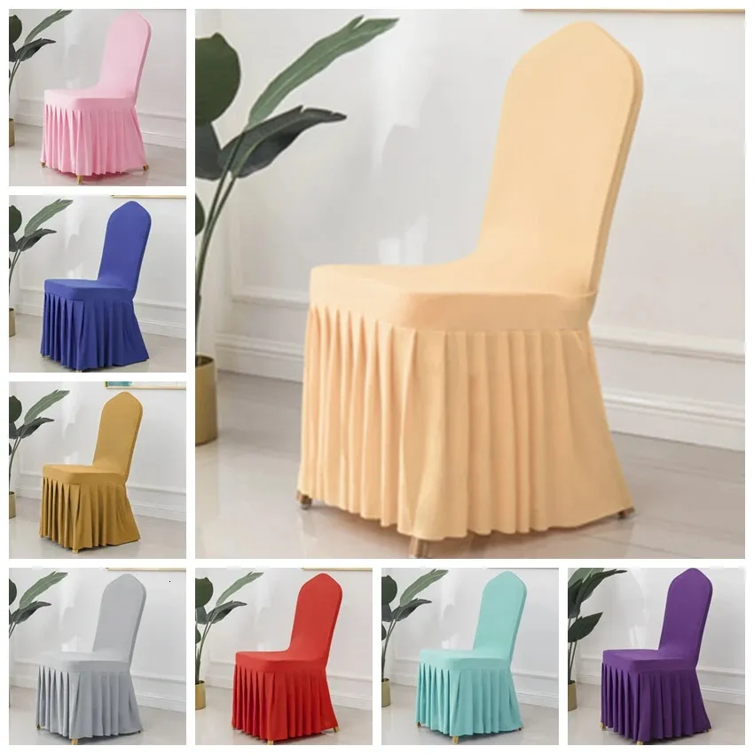 Housses de chaise Mariage Spandex Banquet Chaise Couvre Jupe Style Décoration Lycra Universel Plissé el Anniversaire Fête Spectacle Froncé Épais 231127