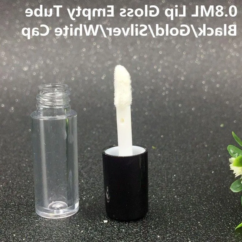 08ML Mini Empty Clear Lip Gloss Tube 50x13mm Black Silver Gold Cap Plastic Lip Balm bottle Lipstick Sample Gift Container Sixmh