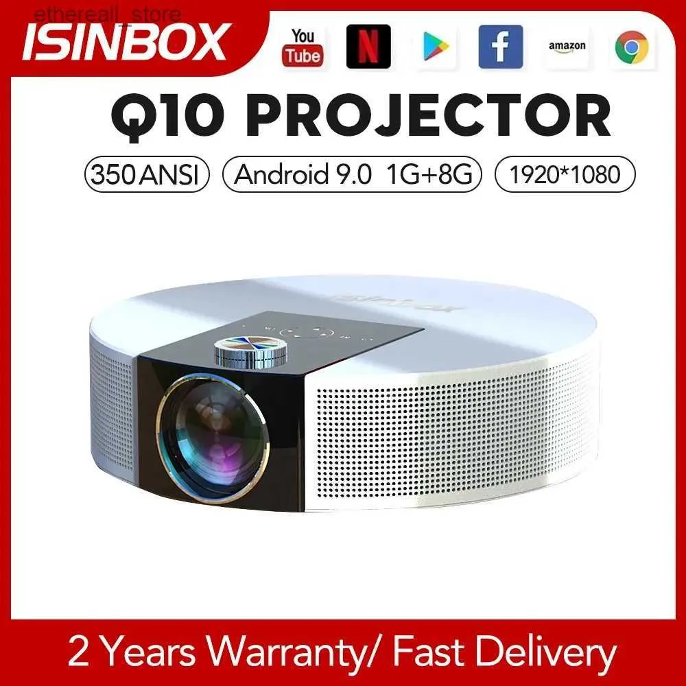 Projetores ISINBOX Q10 Projetor 4K Full HD Home Theater Cinema Android 9.0 1080P 2.4GHz 5GHz WiFi Bluetooth Projetores Filmes LED Beamer Q231128