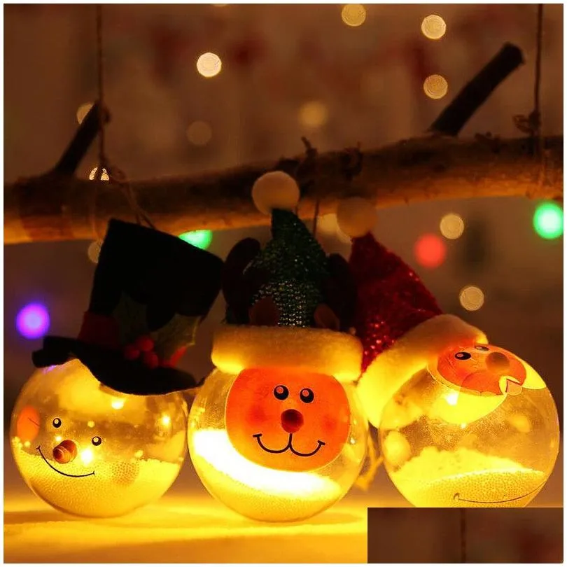 Dekoracje świąteczne przezroczyste świecące piłkę Wesołych Świązyjnych drzewo Snowman wiszące ze światłami dekoracja dzieci