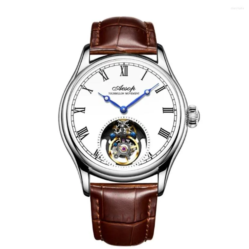 Polshorloges Aesop Business Men's Flying Tourbillon Skeleton Watch Sapphire Waterproof Men Mechanische mannelijke klokken