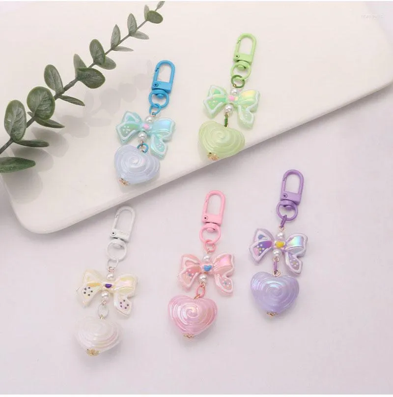 Keychains Acrylic Heart Shape Keychain Cover Apple AirPods Shockproof Earphone Keyring Imitation Pearl Wave Point Bowknot Pendant Key Ring