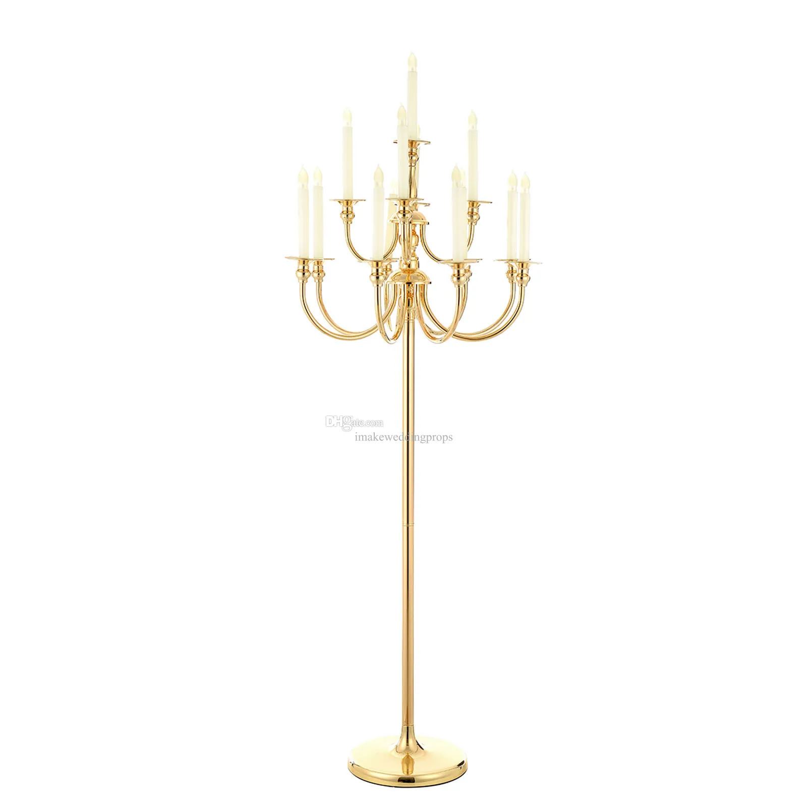 Candelabri da pavimento in oro a 13 bracci Centrotavola per tavoli da 48 "Portacandele in metallo alto Centro De Mesa Decorativo De Comedor imake867