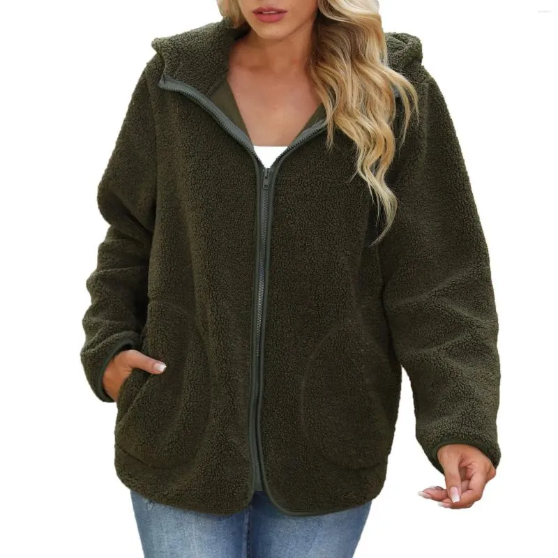 Damenjacken Wintermäntel für Frauen 2023 Fleece Einfarbig Koreanische Jacke Langarm Strickjacke Sweatshirts Reißverschluss Streetwear Revers