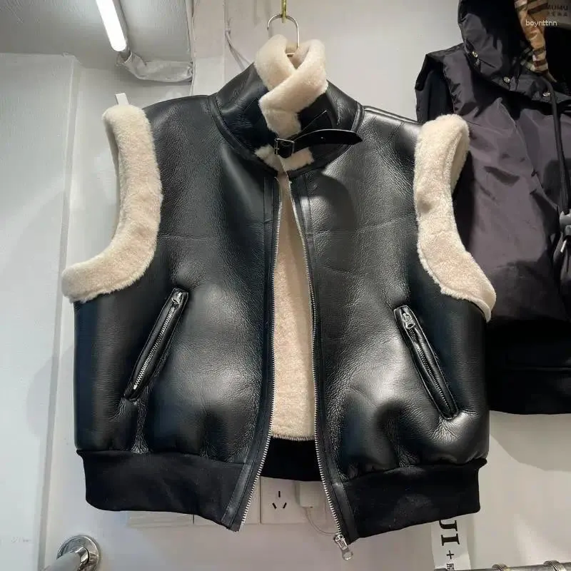 Gilet da donna 2024 Primavera Autunno Gilet in pelle Integrazione Cappotto da moto senza maniche Cerniera vintage avanzata