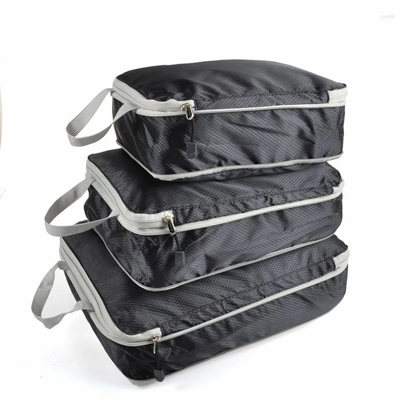 Opbergtassen 3 stks set reisorganisator tas koffer bagagezipper opvouwbare compressie verpakking kubussen voor kledingschoenen accessoires