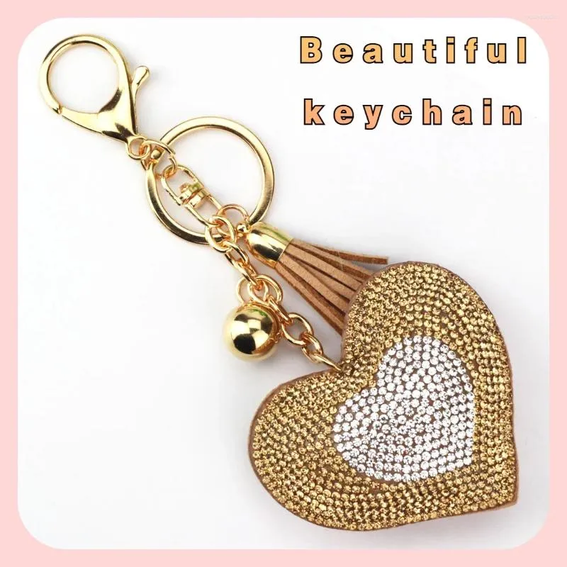 Keychains Jewelry Ornament Two-tone Heart Keychain Pendant Rhinestones With Tassels And Metal Keyrings Creative Gift Wholesale Price