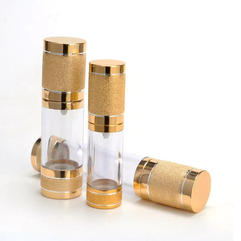 ゴールドコスメティックエアレスボトル15ml 30mlポータブル補充可能なポンプディスペンサーボトルローション化粧品コンテナピンクグワッド