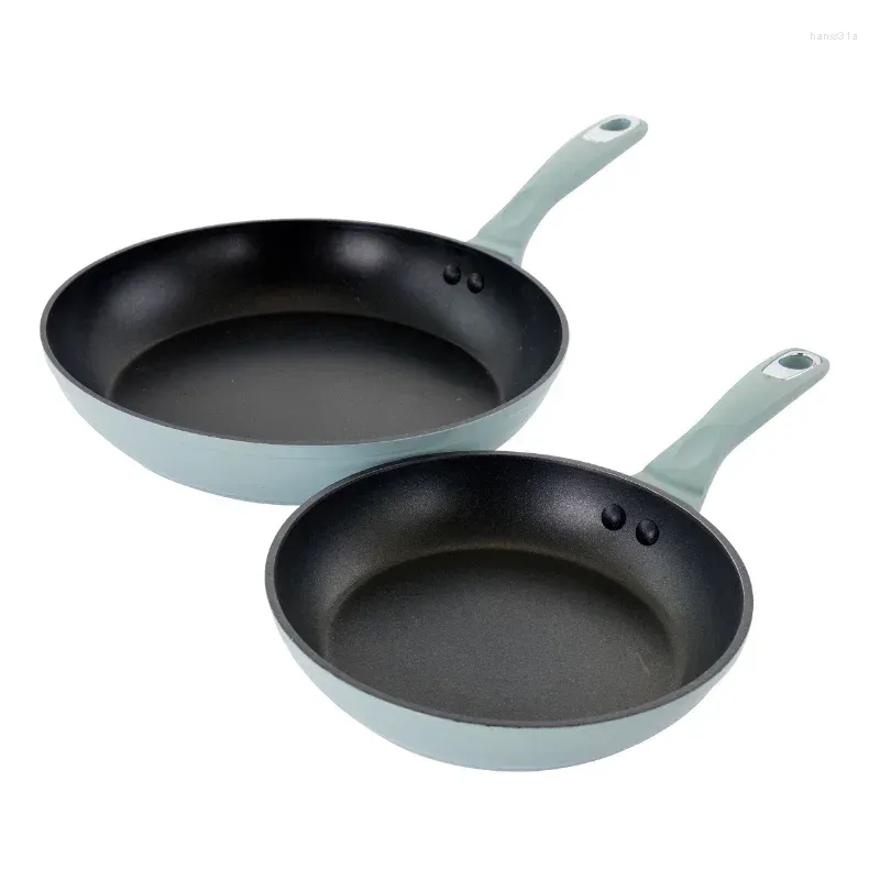 Pannor Lism 2 Piece 11 och 8 Inch Aluminium Non Stick Home Freying Pan Set Dusty Bluecookware Pots