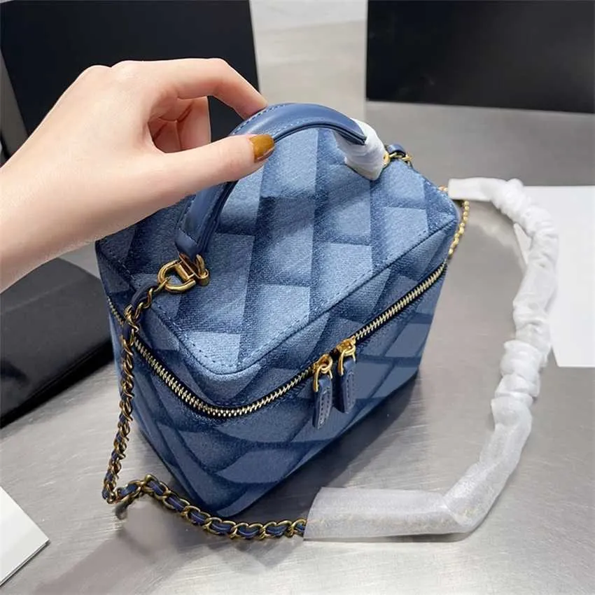 Hochwertige Tasche für Kosmetika, Make-up-Beutel für Damen, Denim-Kulturbeutel, einfarbig, modisch, passend zu kleinen, frischen Kosmetiktaschen für den täglichen Gebrauch