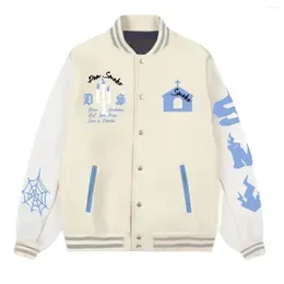 Men`s Jackets 2023 Stitching Embroidery Loose Baseball Uniform Autumn Men American Style Candlestick Castle Lapel National Casuan