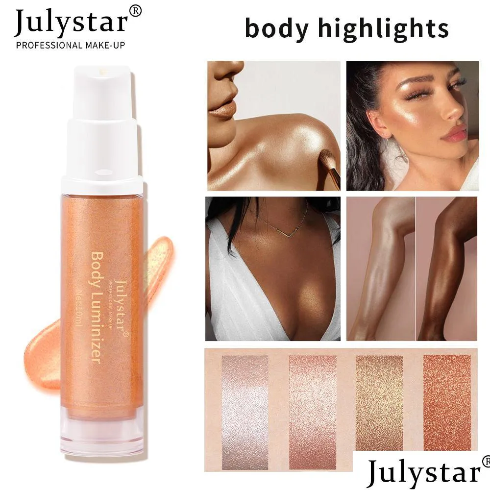 Evidenziatori abbronzanti 4 colori Shimmer Spray Evidenziatore Illuminatore Contorno viso Illuminare Corpo Bronzer Glitter Liquido Evidenzia Ma Dhkbh