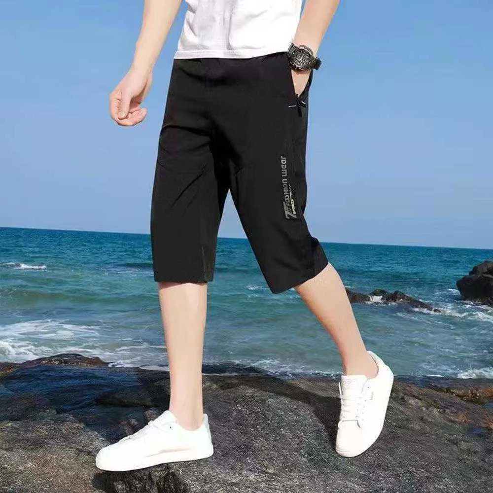 Pantaloni da uomo Capris Pantaloncini estivi da uomo Pantaloncini larghi di marca di moda Pantaloncini larghi Gamba dritta Capispalla sportiva Pantaloni casual sottili in seta di ghiaccioup