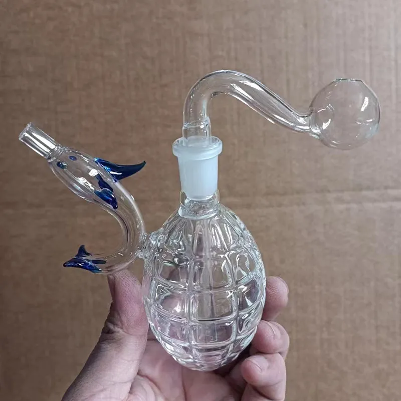 Billigaste mini Glass Bong Water Pipes Pyrex Hookah Oil Rigs Röker Ashcatcher Bongs Dolphin Dekorera med 14 mm manliga glasoljebrännare rör