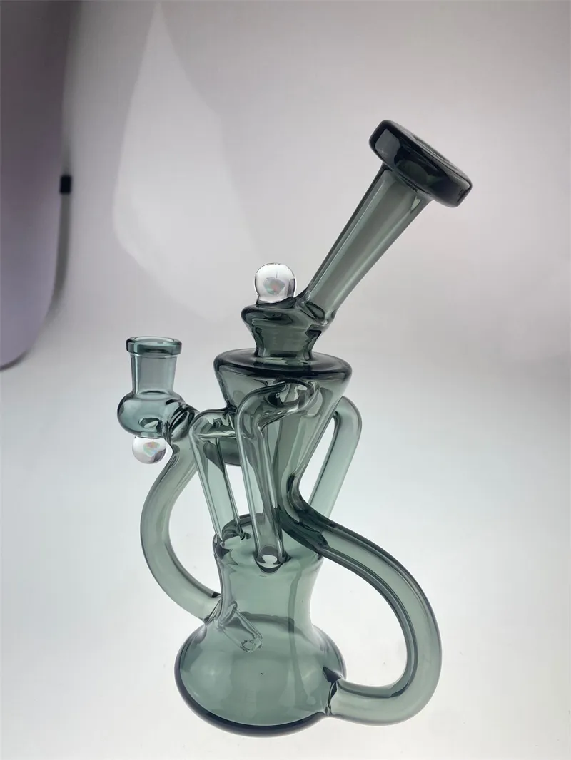 Glass Hookah Grey取り込みリサイクル14mmジョイント2つのオパール喫煙パイプオイルリグファクトリーアウトレット