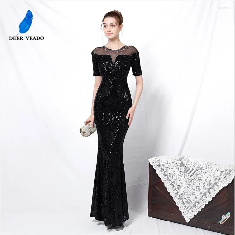 Sukienki imprezowe Deerveado K18123 eleganckie o cekinach na szyję Mermaid Prom 2023 krótkie rękawy formalne sukienki dla kobiet maxi