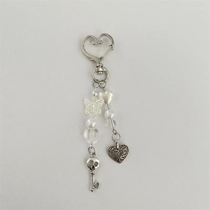 Sleutelhangers Skull Heart Charms sleutelhanger vlinder parel handgemaakte liefde sleutelhanger