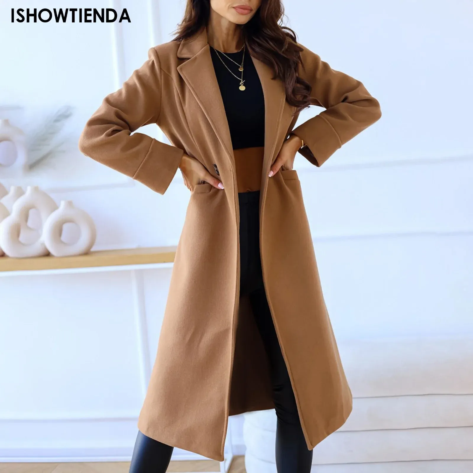 Men's Wool Blends Casual Womens Tweed Jackets Coats Winter 2023 Autumn Solid Color Long Sleeve Button Coat Women Pockets Trench Female 231128