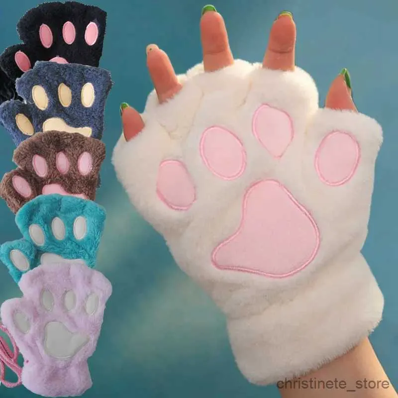 Mitaines pour enfants, gants mignons de dessin animé pour femmes, mitaines en peluche chaudes et douces, gants courts sans doigts, Costume demi-doigt