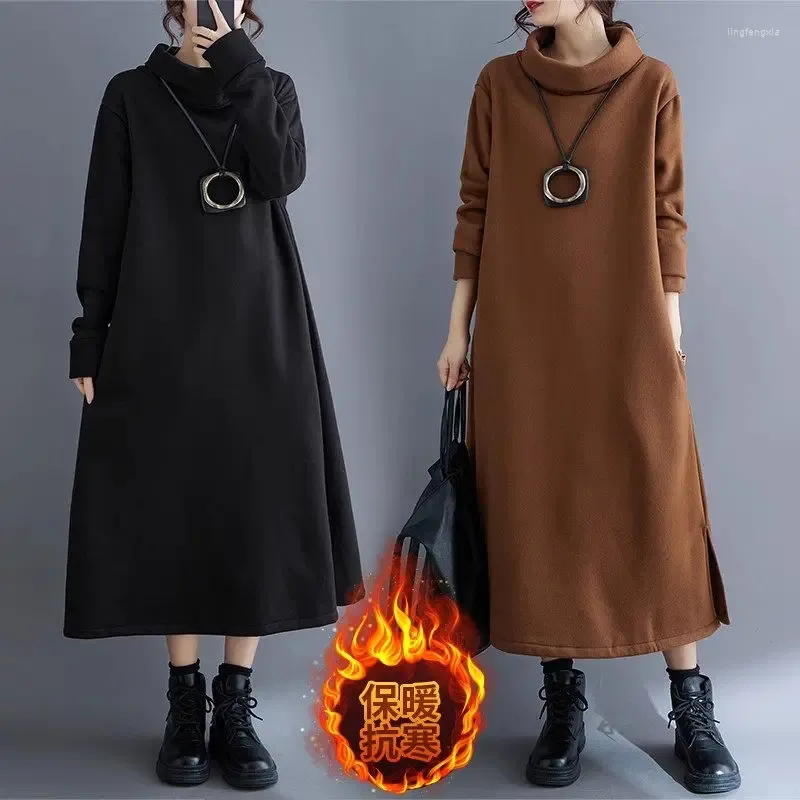 Abiti casual Felpa da donna oversize Abito in peluche Autunno e inverno Versione coreana Vestibilità ampia Collo alto caldo Z3637