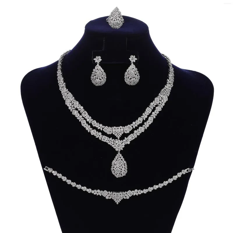 Collana Orecchini Set HADIYANA Bridal Dubai Anello e bracciale per le donne Wedding Party CN1788 Conjunto De Joyas