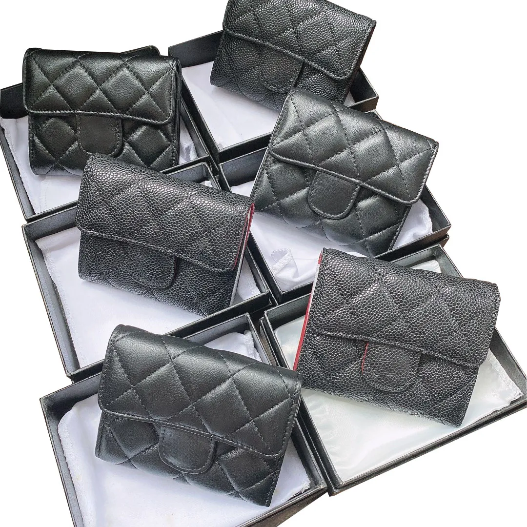 CC Designer Fashion Folding Wallet Pure Sheepskin Clutch Folding Card New Women's Deluxe Zipper Clasp Wallet Top Designer Litchi Coin Purse