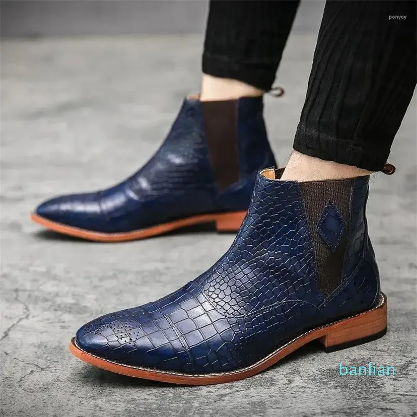 Botas moda homens tornozelo vestido formal sapatos de couro ocidental cowboy casual marrom preto