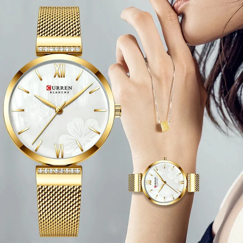 Relógios femininos CURREN Relógio feminino de luxo moda quartzo relógios femininos ouro à prova d'água pulseira feminina relógio de pulso analógico relógio de menina reloj mujer 231128