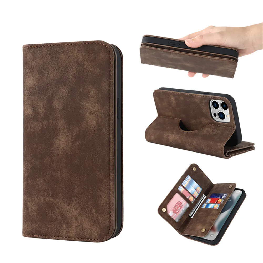 Магнитный кожаный чехол-кошелек для телефона iPhone 15 14 Plus 13 Pro Max 12 Mini для Magsafe с беспроводной зарядкой, подставка, слот для карты, откидная крышка