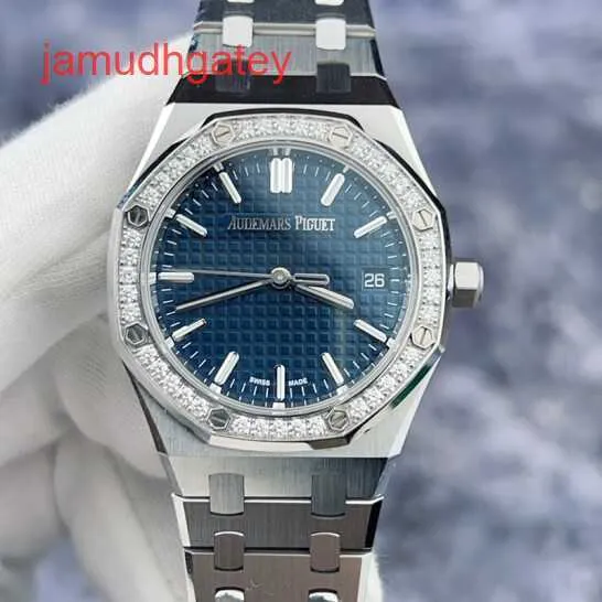 Ap Swiss Relógio de luxo Royal Oak Série 77451ST Precisão Aço Placa Azul Conjunto de Diamantes Original 50º Aniversário Relógio Mecânico Automático Comemorativo HURT