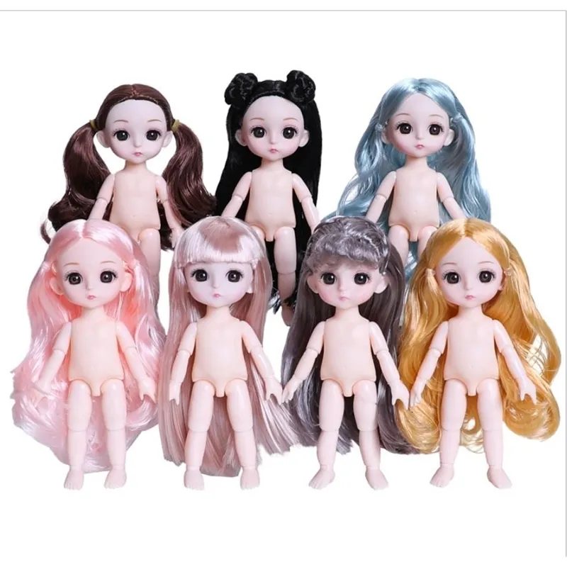 Dolls 16 cm 13 MOGable Jointed Toys Mini Long Hair Head Baby Girl Doll Diy Makeup Naked Naked Ob11 Body speelgoed voor meisjes Gift 230427