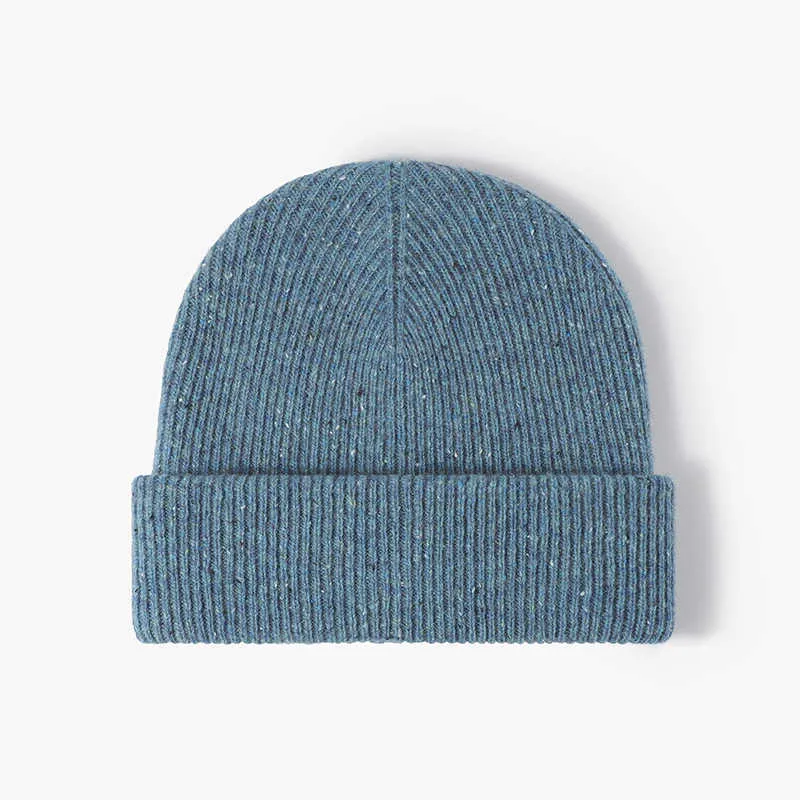 Beanie Skull Caps Azul lã inverno dupla camada feminina quente e espessa chapéu frio, chapéu de lã elegante e versátil, chapéu de malha ao ar livre