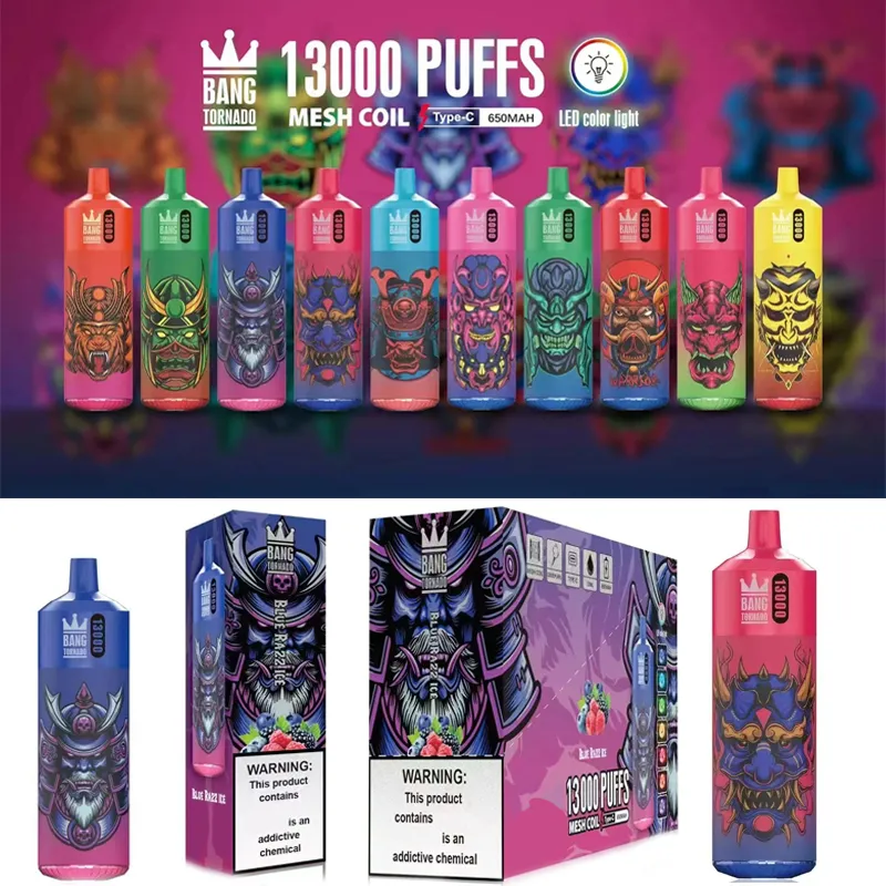 Bang Tornado 13000 puffs engångscigaretter puff 13k 0% 2% 5% 23 ml Förfylld pod mesh spole 650 mAh uppladdningsbar batteren penna