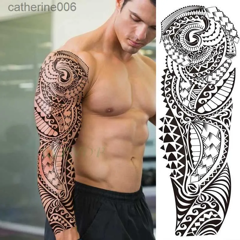 Tatuajes pegatinas de dibujo de color impermeable pegatina temporal temporal tótem geométrico brazo completo manga gran tamaño tatuaje tatuaje falso tatuaje para hombres womenl23112