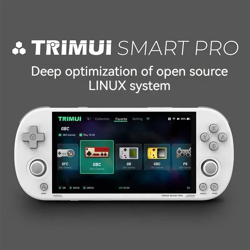 휴대용 게임 플레이어 Trimui Smart Pro 오픈 소스 핸드 헬드 게임 콘솔 레트로 아케이드 HD 4 96 인치 IPS 화면 Linux 시스템 배터리 수명 231128