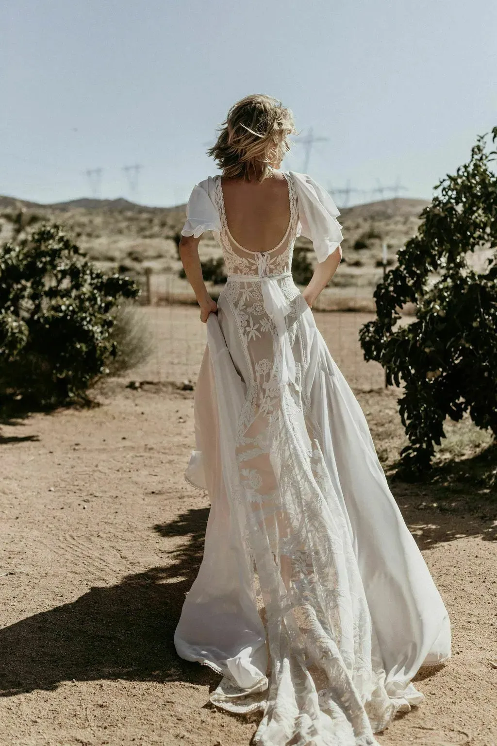 Romantic Bohemian Lace and Chiffon A-Line gypsy wedding dress with V-Neck and Backless Design - Perfect for Summer Beach Weddings in 24