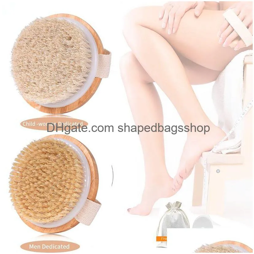 Bath Brushes, Sponges & Scrubbers Natural Exfoliating Bristle Bath Brush Wooden Body Mas Spa Dry - Bathes Set Bathing Drop Delivery Ho Dh3Xq