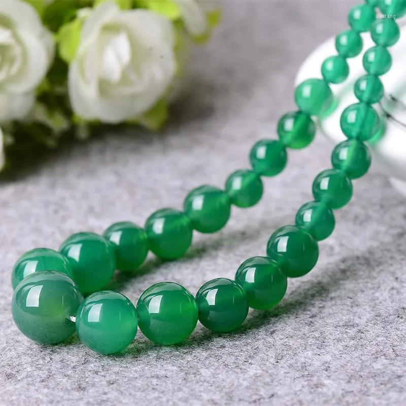Choker Natural Green Chalcedony Naszyjnik okrągły koraliki Prezent dla mody Jades Stone Biżuteria