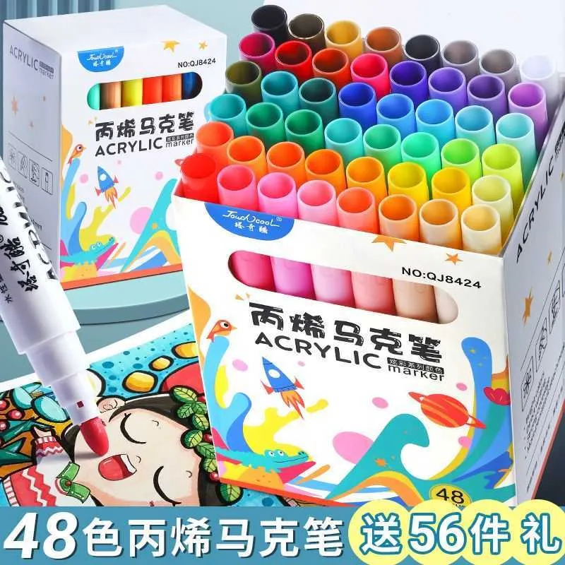 12 pcs Aquarelle Pinceau Stylos 12-48 Couleur Enfants Acrylique Marqueur Opaque Étanche Diy Pigment Aquarelle Stylo Graffiti Pierre Bois Toile Carte De Voeux P230427