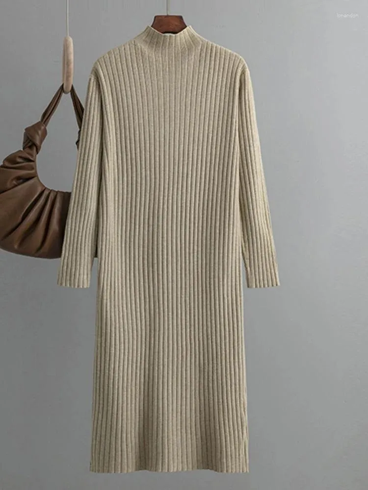 Casual Dresses Knitted Sweater Dress Women Elegant Slim Long Winter Thick Warm Tunic Lady Fashion Vintage Solid Knit